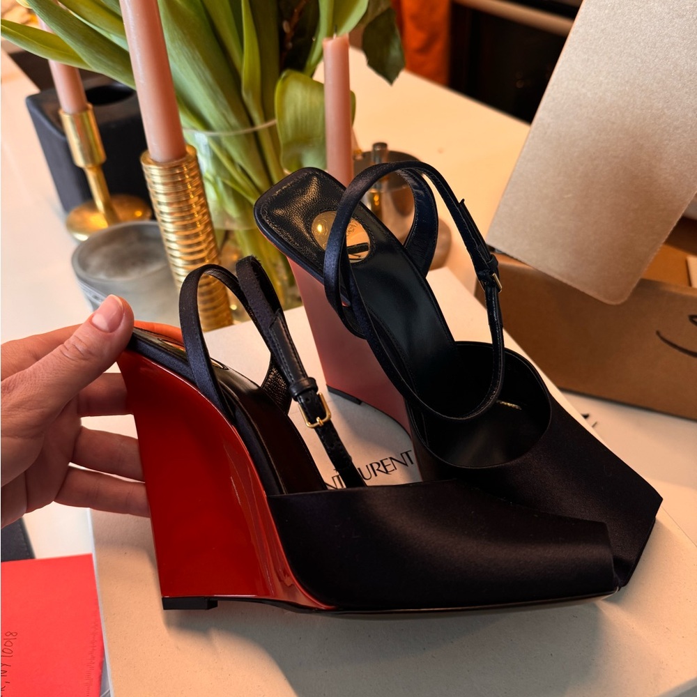 Yves Saint Laurent Black and Red Wedge Heels